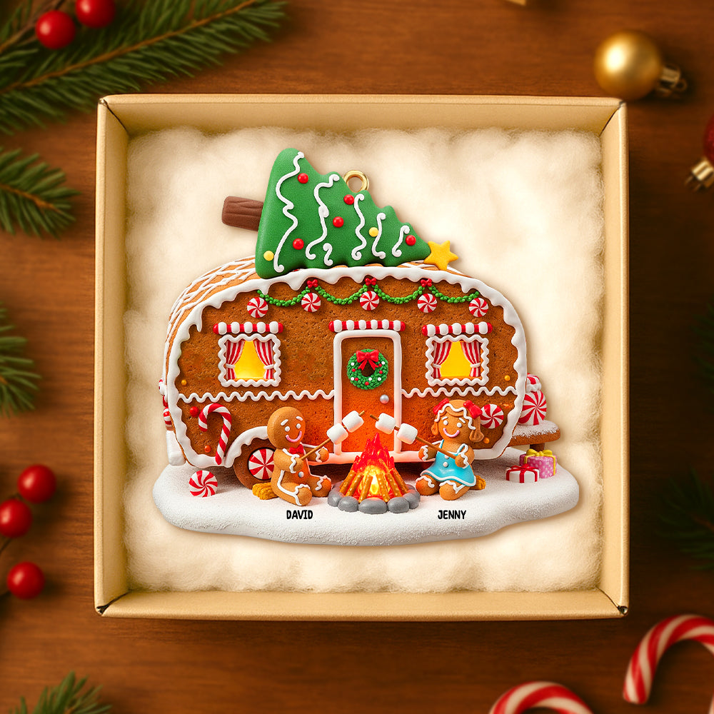 Personalized Gifts For Camping Gingerbread Couple Christmas Wooden Ornament 03pgtn190825 - Image 4