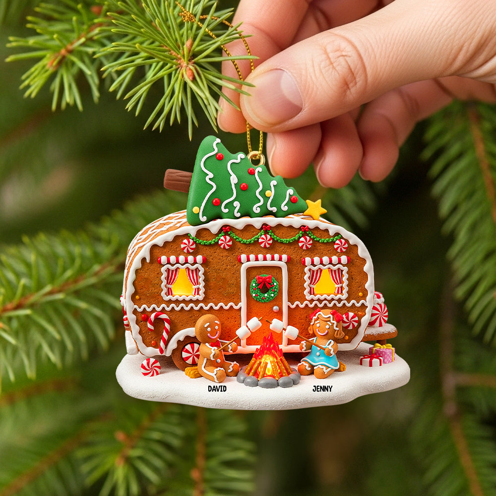 Personalized Gifts For Camping Gingerbread Couple Christmas Wooden Ornament 03pgtn190825 - Image 3