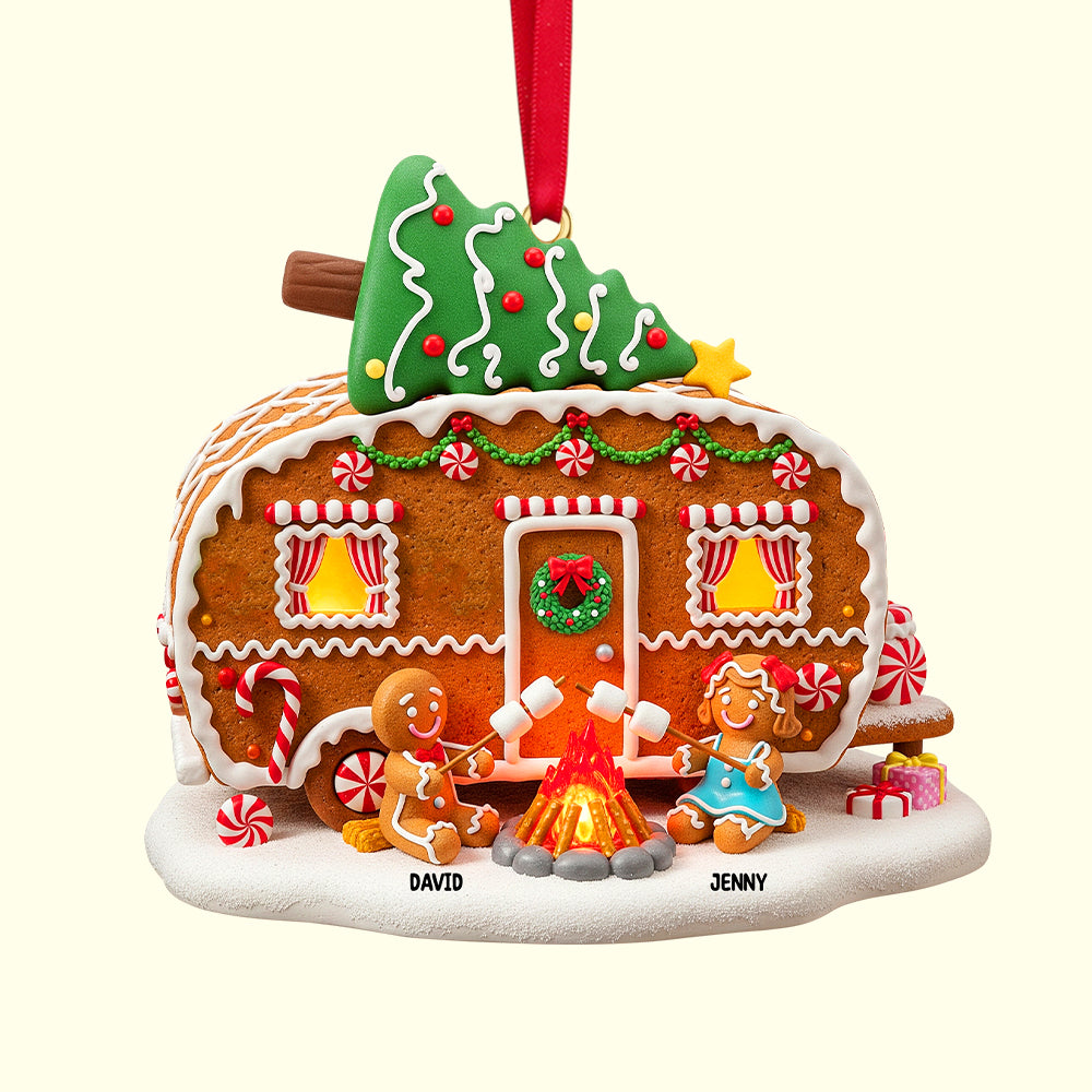 Personalized Gifts For Camping Gingerbread Couple Christmas Wooden Ornament 03pgtn190825 - Image 5