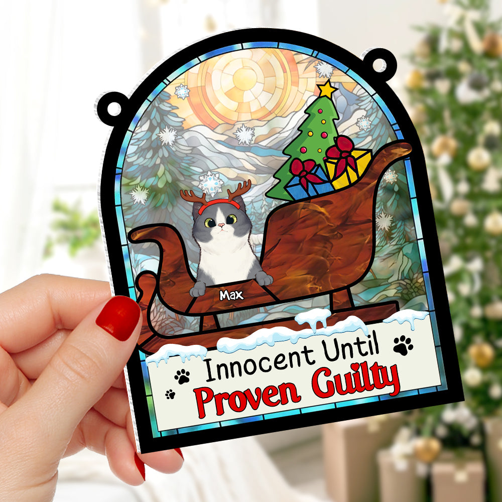 Personalized Gifts For Cat Lover Suncatcher Ornament 041hutn190724 Naughty Cat Christmas