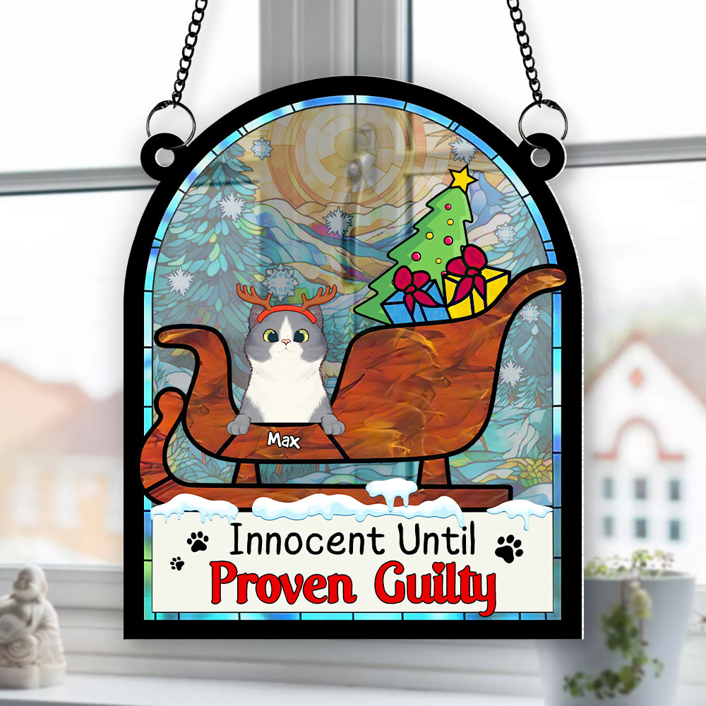 Personalized Gifts For Cat Lover Suncatcher Ornament 041hutn190724 Naughty Cat Christmas - Image 3