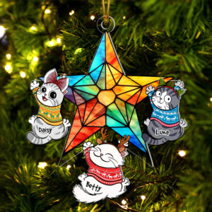Personalized Gifts For Cat Lovers, Funny Naughty Cat Hanging On Christmas Star 04QHQN250924