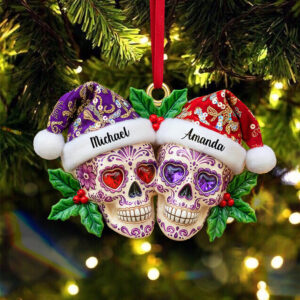 Personalized Gifts For Christmas, Christmas Dia de Los Muertos Skull Couple Acrylic Ornament 01pamg090925