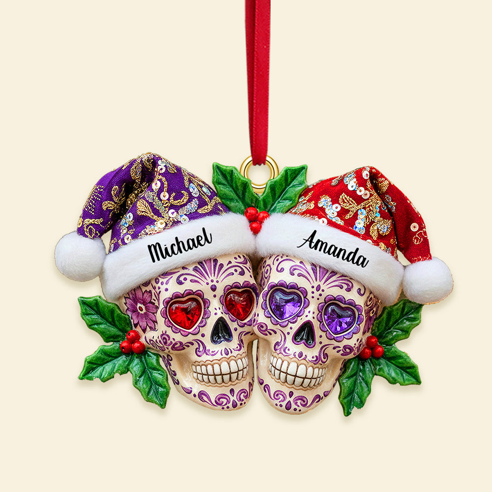 Personalized Gifts For Christmas, Christmas Dia de Los Muertos Skull Couple Acrylic Ornament 01pamg090925 - Image 3