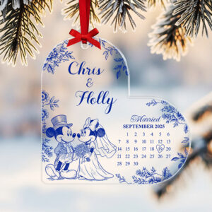 Personalized Gifts For Christmas, Couple Wedding Toile de Jouy Custom Shape Acrylic Ornament 02pgta081025