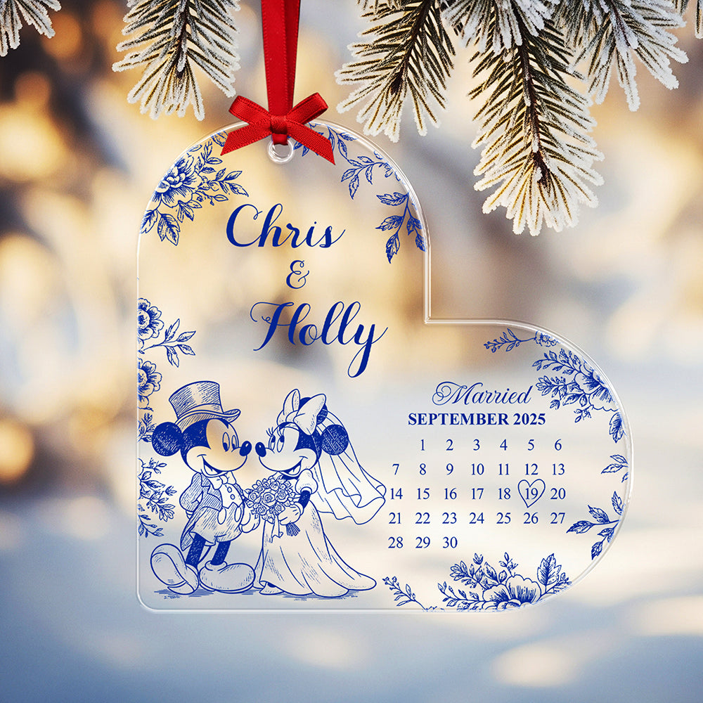 Alternative view of Personalized Gifts For Christmas, Couple Wedding Toile de Jouy Custom Shape Acrylic Ornament 02pgta081025
