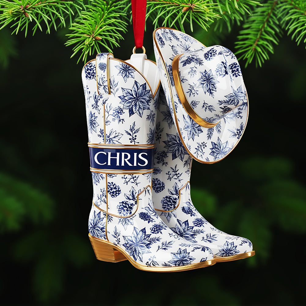 Alternative view of Personalized Gifts For Christmas, Cowboy Cowgirl Toile de Jouy Custom Shape Acrylic Ornament 01pgta011025