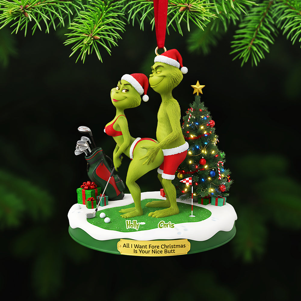 Alternative view of Personalized Gifts For Christmas, Golf Couple Naughty Acrylic Ornament 02ohta300925