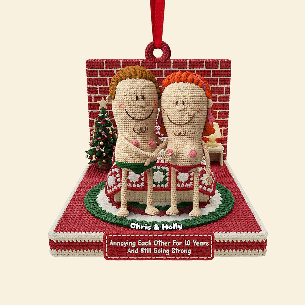Personalized Gifts For Christmas, Knitting Funny Couple Acrylic Ornament 02nata241025 - Image 4