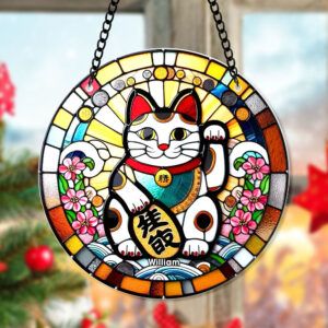 Personalized Gifts For Christmas Suncatcher Ornament 52ACQN240824 Lucky Cat