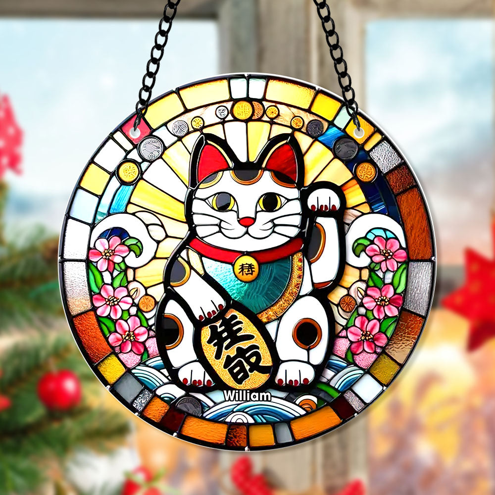 Personalized Gifts For Christmas Suncatcher Ornament 52ACQN240824 Lucky Cat