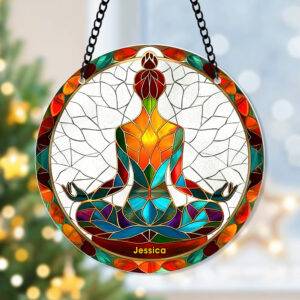 Alternative view of Personalized Gifts For Christmas Suncatcher Ornament 57ACQN240824 Yoga Symbol
