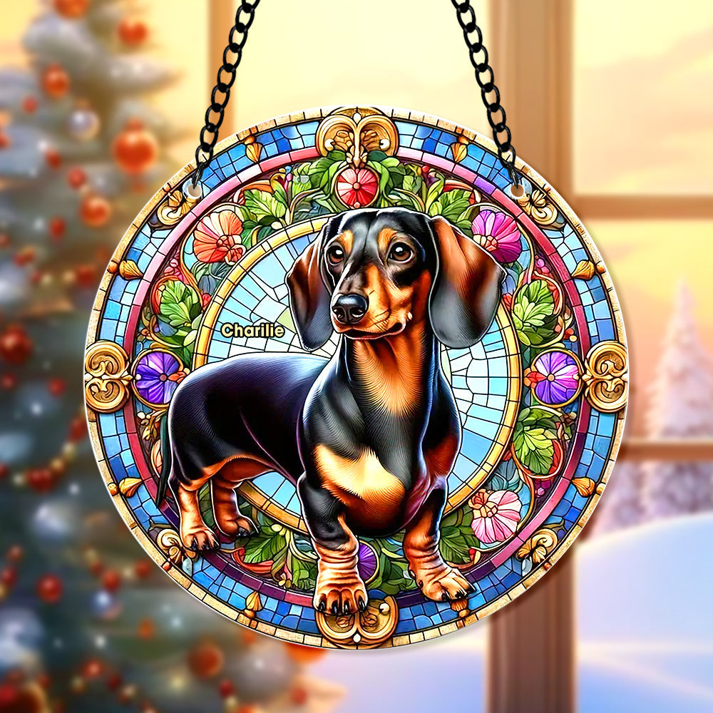 Personalized Gifts For Christmas Suncatcher Ornament 59ACQN240824 Dachshund Dog