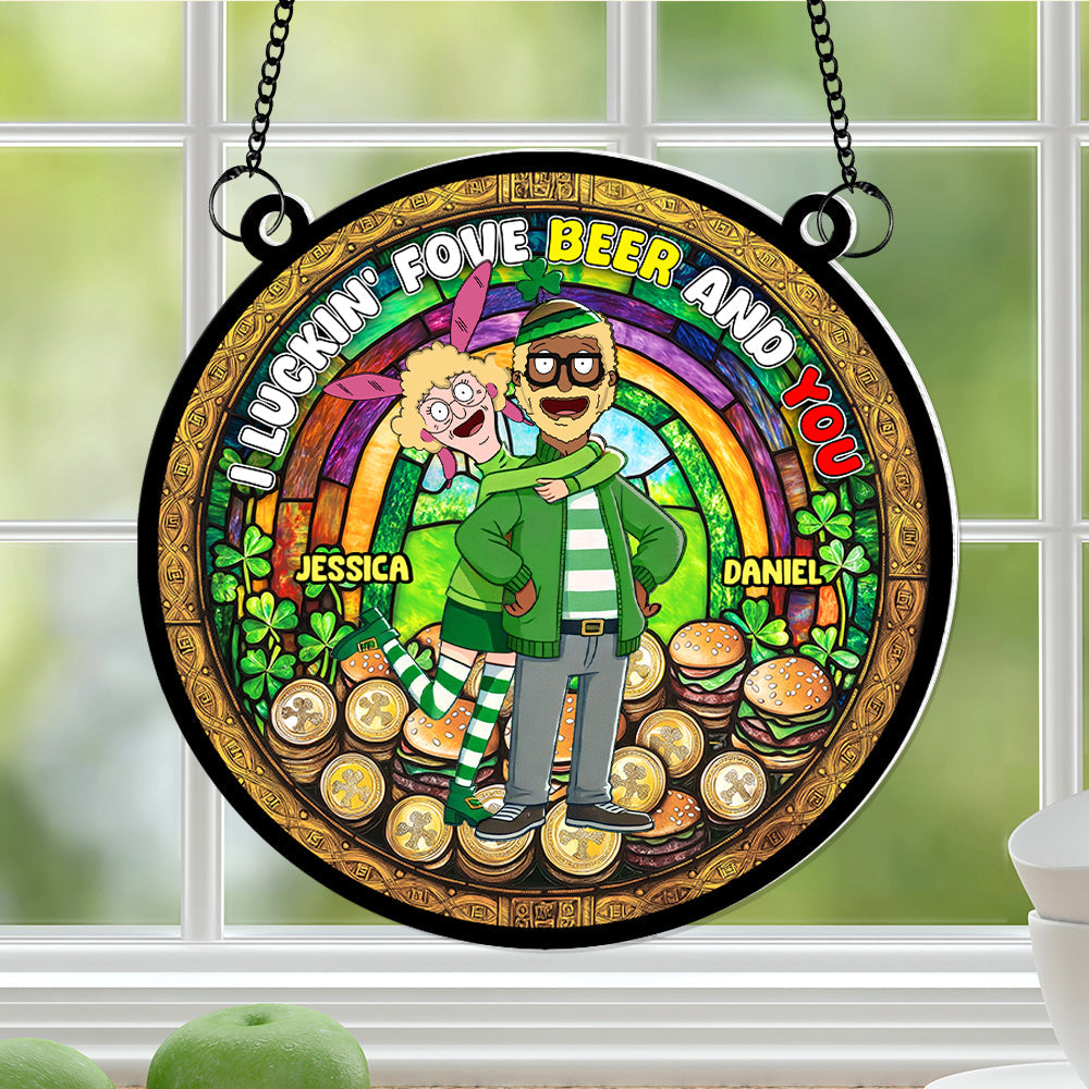 Personalized Gifts For Couple Acrylic Suncatcher - St. Patrick's Edition, I Luckin' Fove Beer 04TGLU170125HG - Image 3
