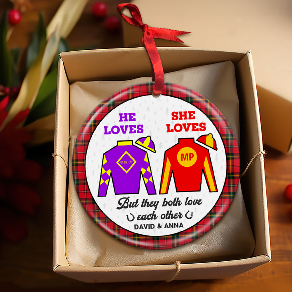 Personalized Gifts For Couple Ceramic Ornament 01huti101023 Horse Racing Fans - Image 6