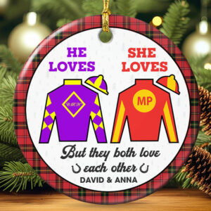 Alternative view of Personalized Gifts For Couple Ceramic Ornament 01huti101023 Horse Racing Fans