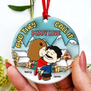 Alternative view of Personalized Gifts for Couple Ceramic Ornament Puppy Love Christmas 02xqpu200724hg