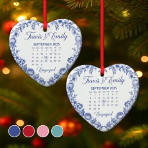 Alternative view of Personalized Gifts For Couple, Couple Anniversary Toile de Jouy Heart Ceramic Ornament 03pgmg080925