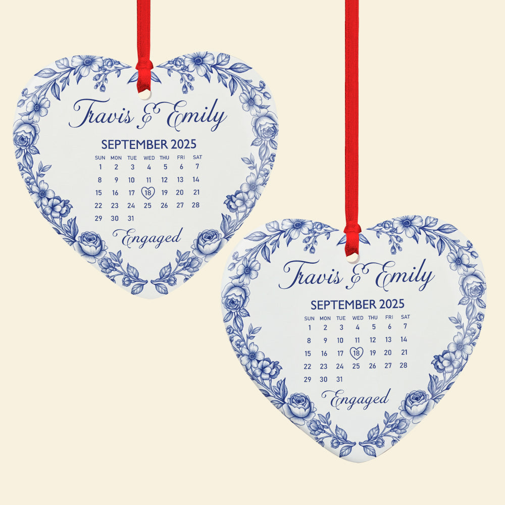 Personalized Gifts For Couple, Couple Anniversary Toile de Jouy Heart Ceramic Ornament 03pgmg080925 - Image 3