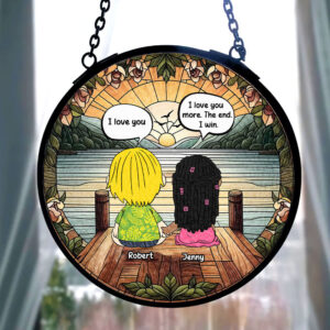 Alternative view of Personalized Gifts For Couple Stained Glass, Romantic Sunset At Dock 02qhti071224hg