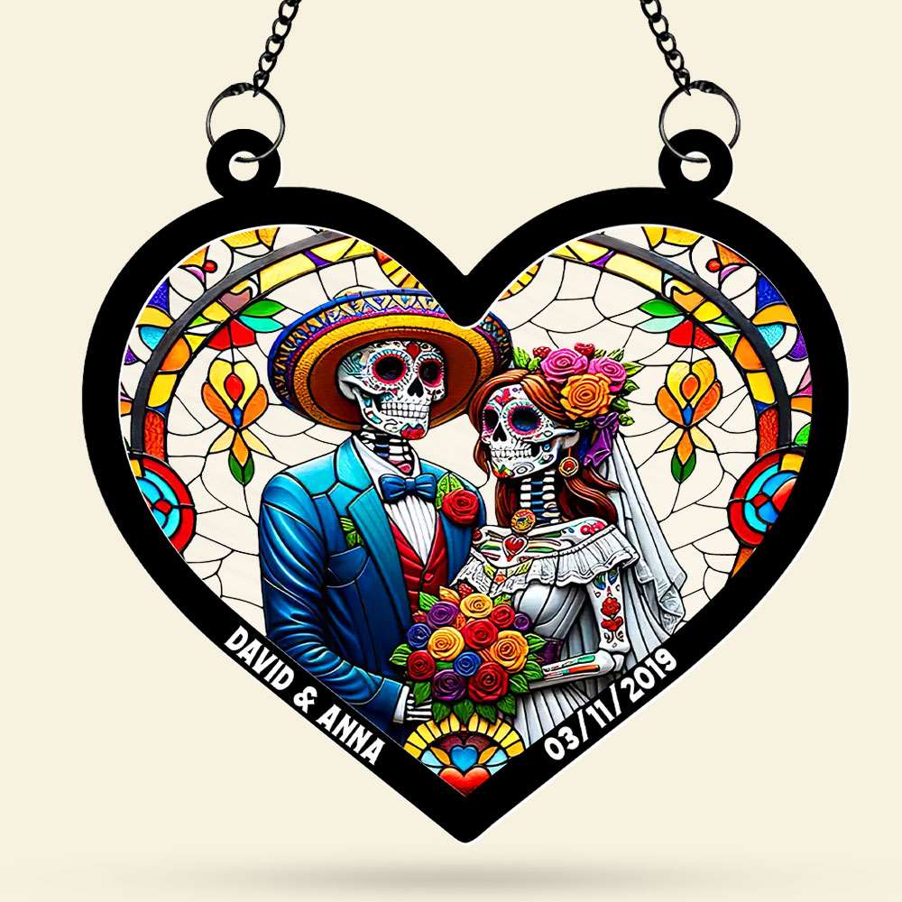 Personalized Gifts For Couple Suncatcher Acrylic Skeleton Halloween 01XQTI260824 - Image 5