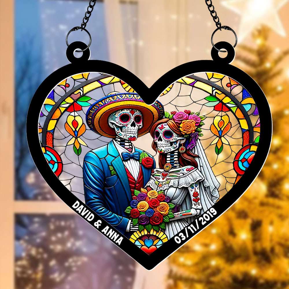 Personalized Gifts For Couple Suncatcher Acrylic Skeleton Halloween 01XQTI260824