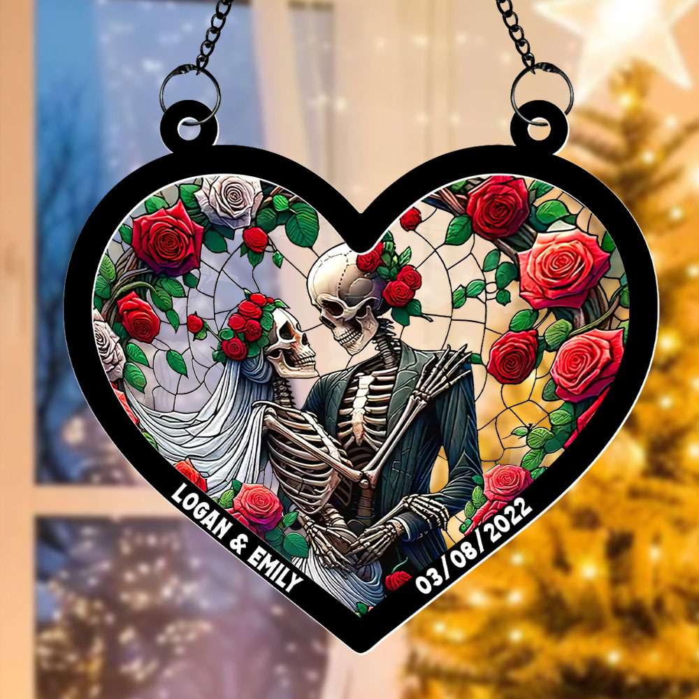 Alternative view of Personalized Gifts For Couple Suncatcher Acrylic Skeleton Halloween 01XQTI260824