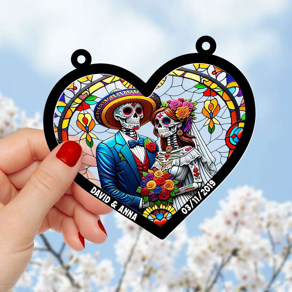 Personalized Gifts For Couple Suncatcher Acrylic Skeleton Halloween 01XQTI260824 - Image 3