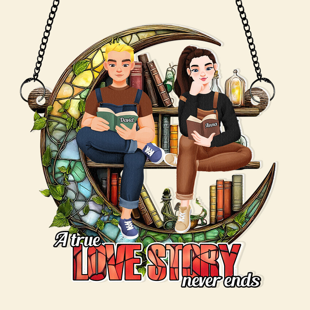 Personalized Gifts For Couple Suncatcher Ornament Book Lover 02XQDT031224PA - Image 6