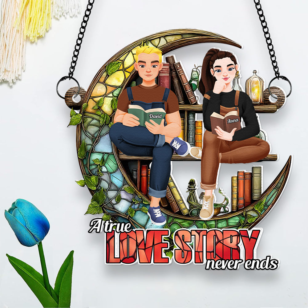 Personalized Gifts For Couple Suncatcher Ornament Book Lover 02XQDT031224PA - Image 5