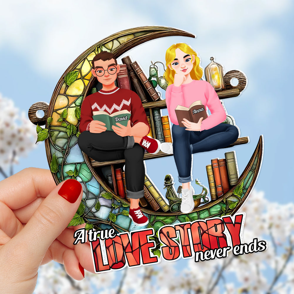 Personalized Gifts For Couple Suncatcher Ornament Book Lover 02XQDT031224PA - Image 4