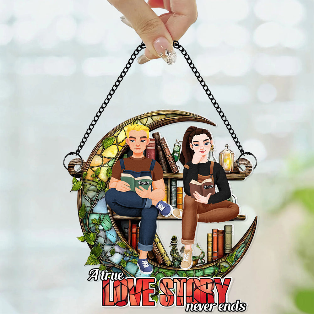 Personalized Gifts For Couple Suncatcher Ornament Book Lover 02XQDT031224PA - Image 3
