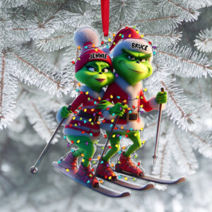 Personalized Gifts For Couples, Green Monsters Skiing Acrylic Ornament 01OHLU221124