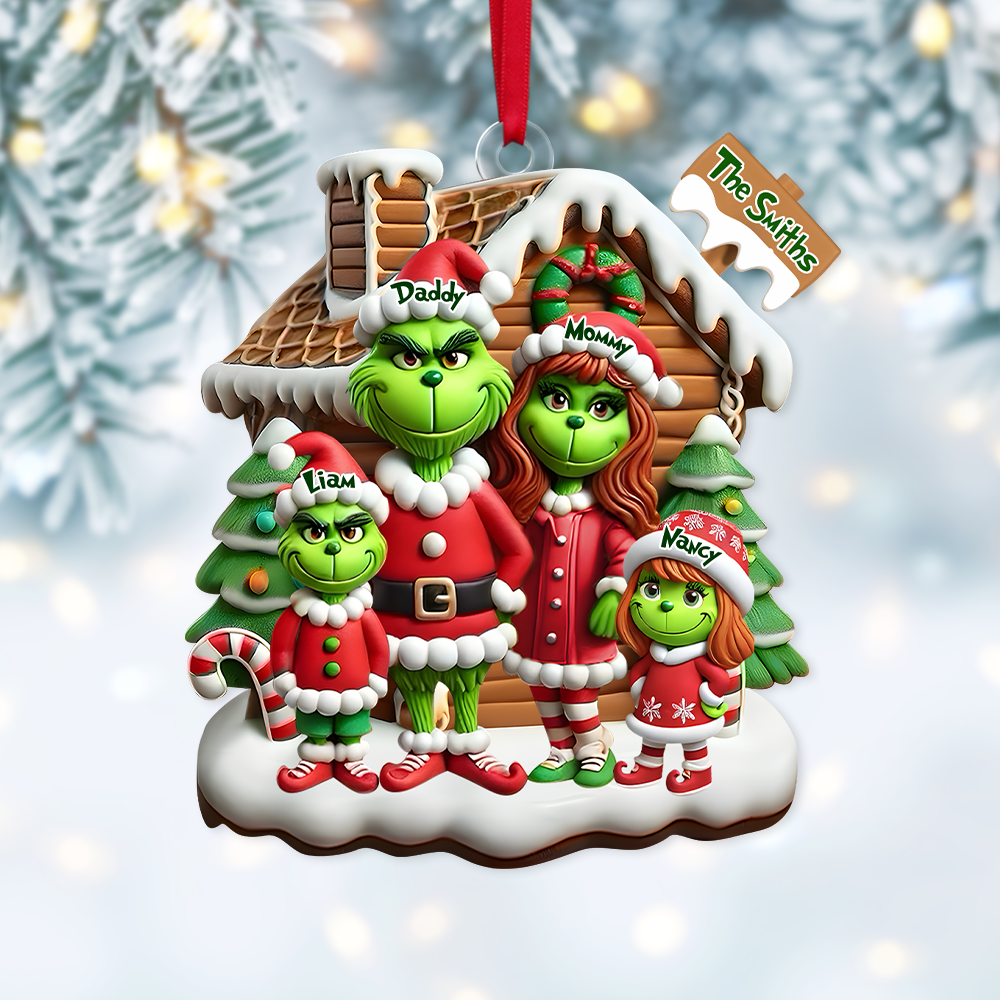 Personalized Gifts For Family Acrylic Ornament, Green Cartoon Character 01TGPU261124