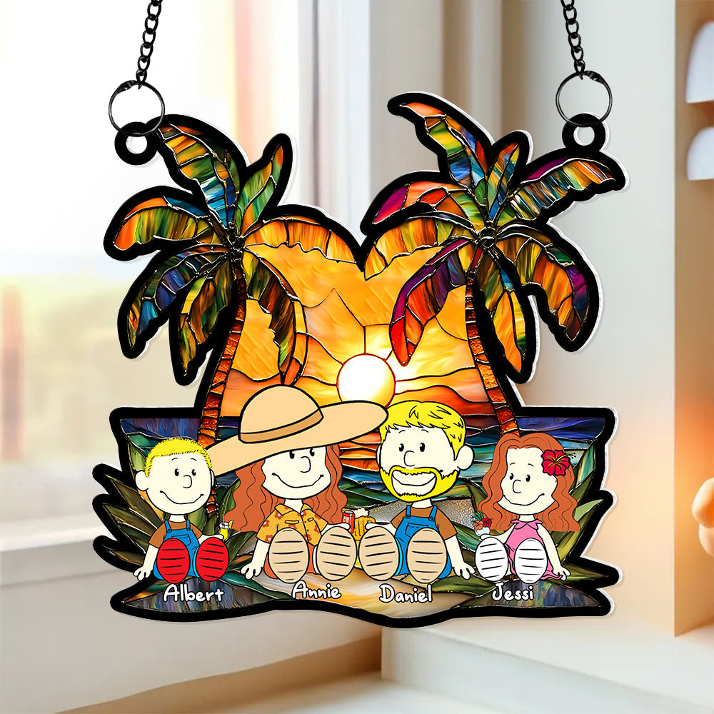 Personalized Gifts For Family Window Hanging Suncatcher Ornament Happy Family On The Beach 04KALU090125PA - Image 3
