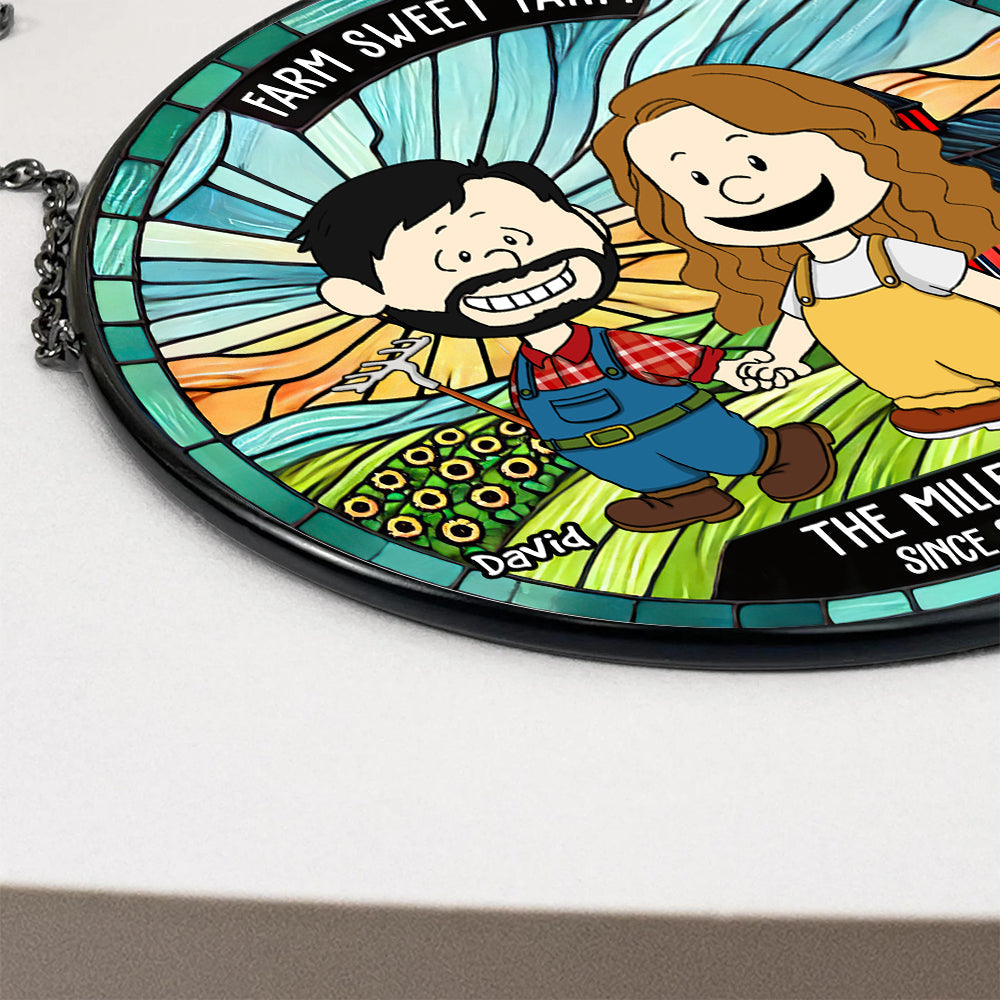 Personalized Gifts For Farmer Couple Round Stained Glass Suncatcher, Farm Sweet Farm 03qhdt110125hg - Image 3