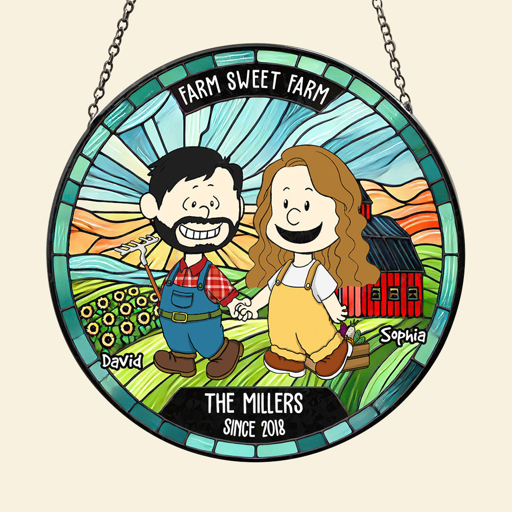 Personalized Gifts For Farmer Couple Round Stained Glass Suncatcher, Farm Sweet Farm 03qhdt110125hg - Image 6