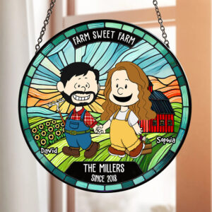 Personalized Gifts For Farmer Couple Round Stained Glass Suncatcher, Farm Sweet Farm 03qhdt110125hg