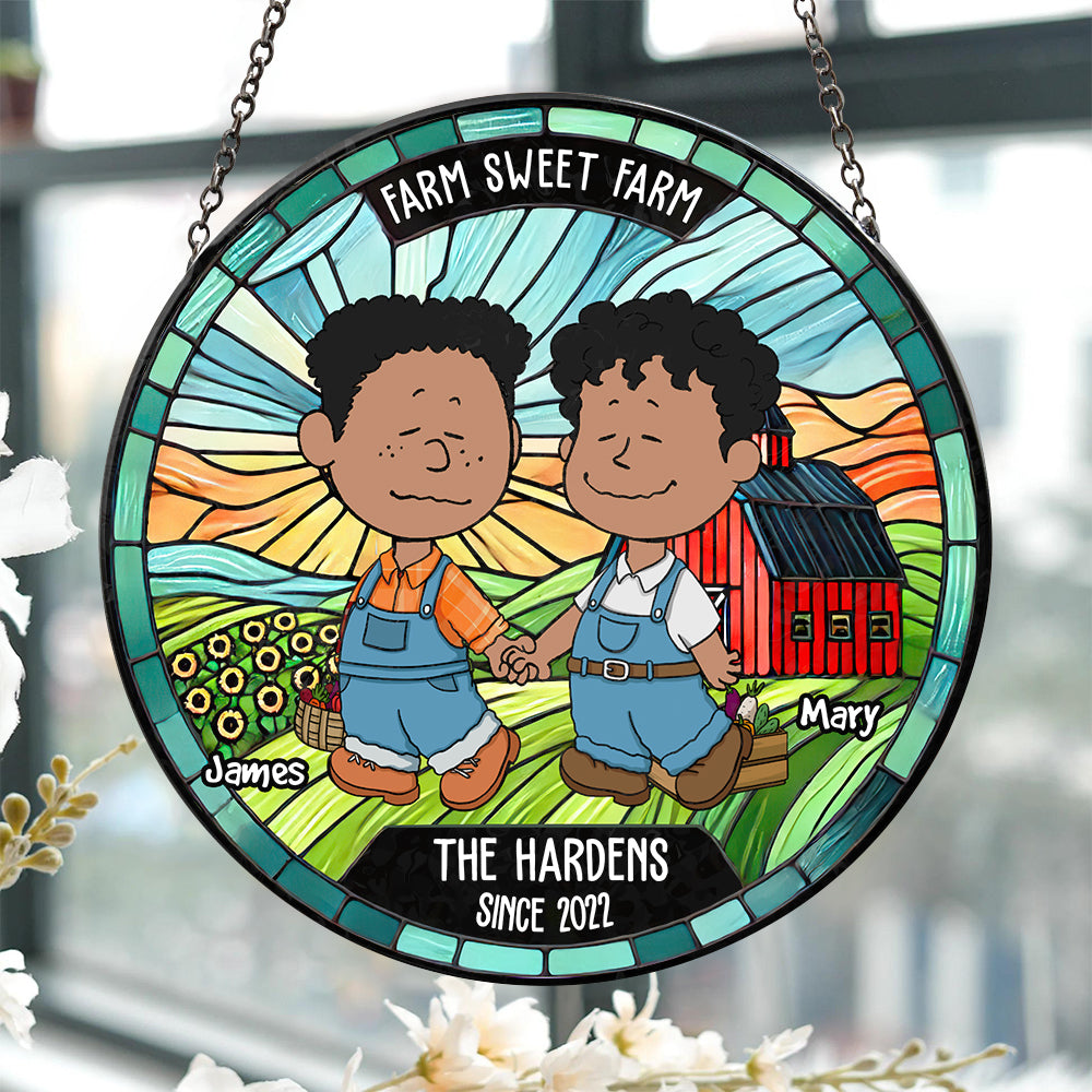 Personalized Gifts For Farmer Couple Round Stained Glass Suncatcher, Farm Sweet Farm 03qhdt110125hg - Image 4