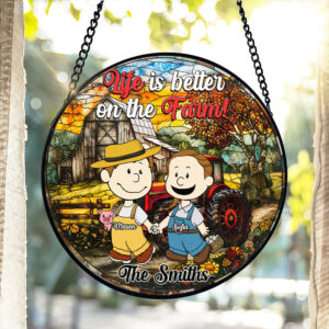 Alternative view of Personalized Gifts For Farmer Couple Stained Glass Window Hanging Ornament 02KAMH140125HG