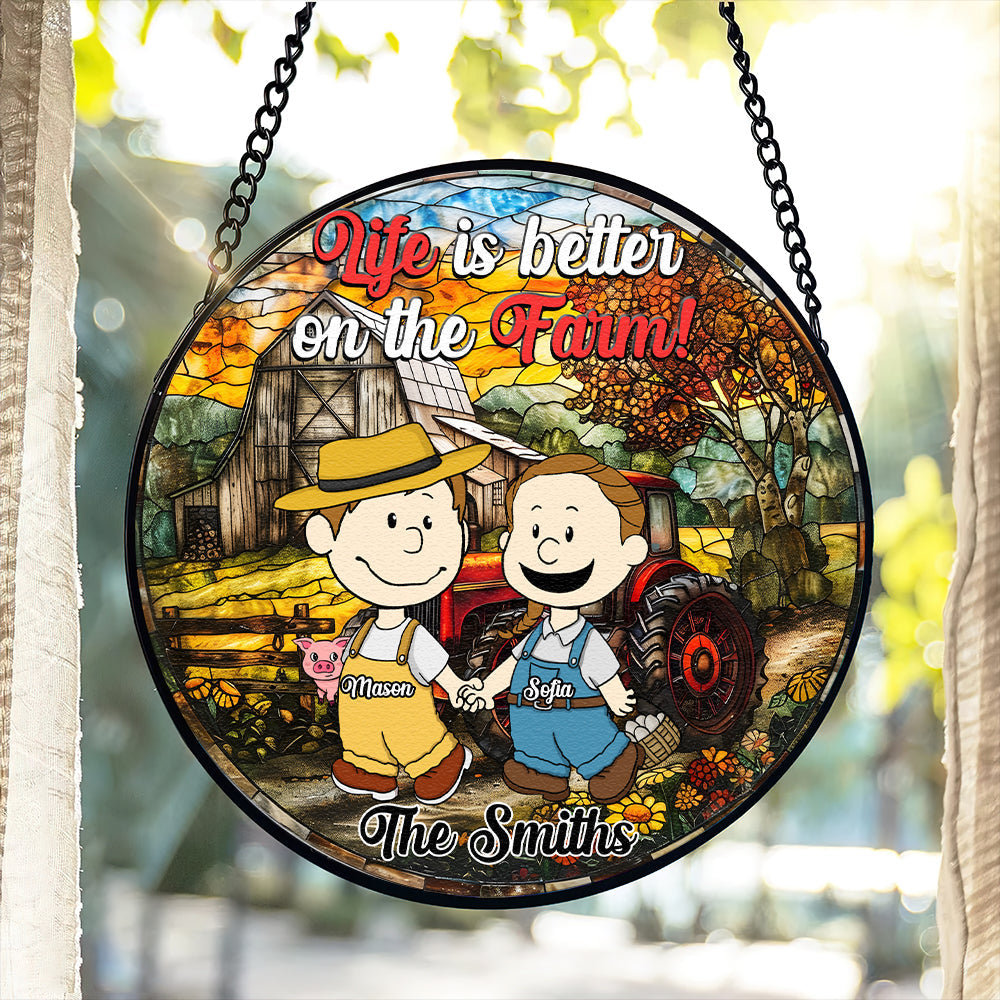 Alternative view of Personalized Gifts For Farmer Couple Stained Glass Window Hanging Ornament 02KAMH140125HG