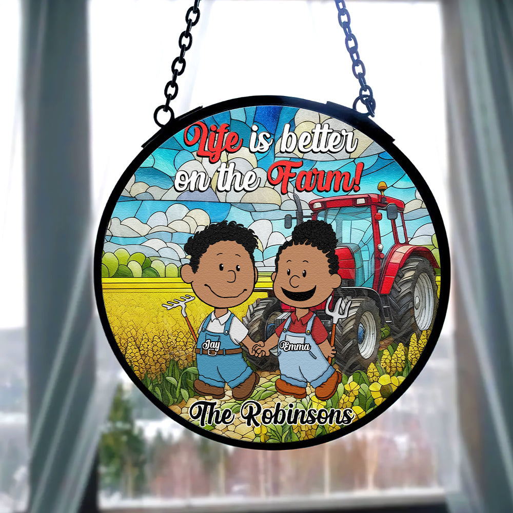 Personalized Gifts For Farmer Couple Stained Glass Window Hanging Ornament 02KAMH140125HG - Image 3