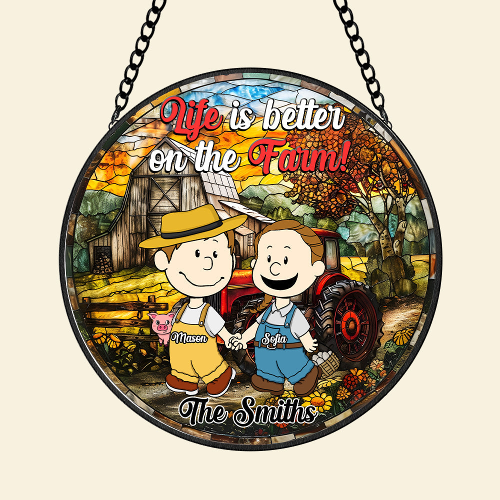 Personalized Gifts For Farmer Couple Stained Glass Window Hanging Ornament 02KAMH140125HG - Image 4
