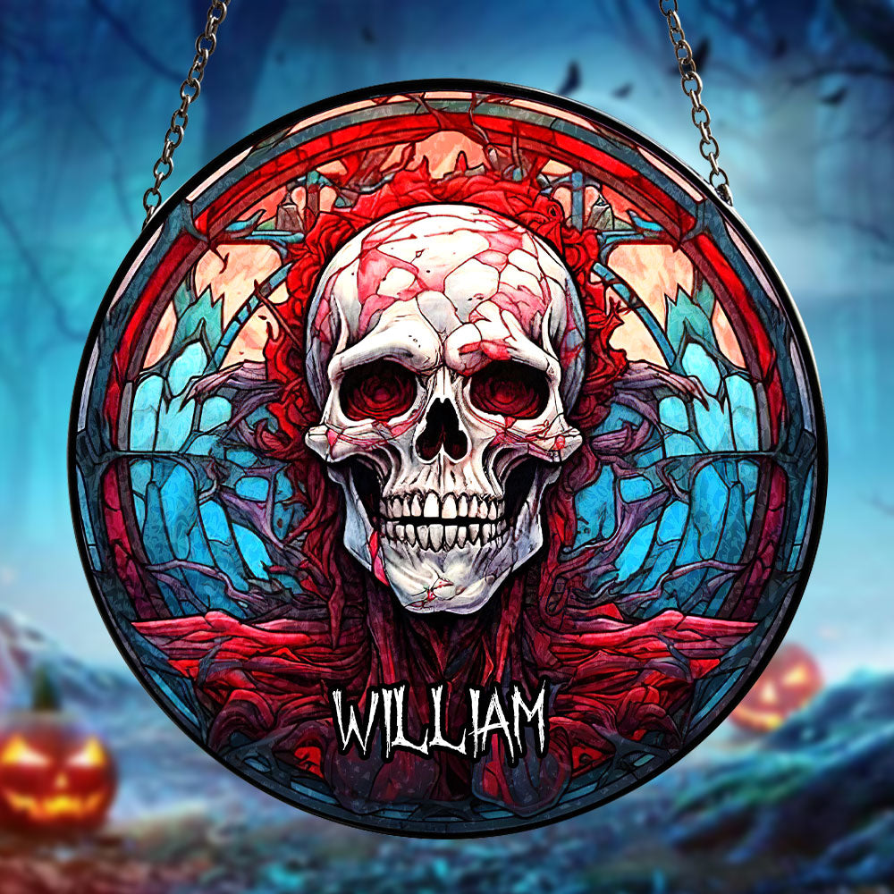 Personalized Gifts for Horror Lovers, Skull Halloween Round Stained Glass Suncatcher 03TOTI230824 - Image 3