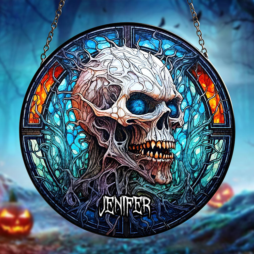 Personalized Gifts for Horror Lovers, Skull Halloween Round Stained Glass Suncatcher 03TOTI230824 - Image 4