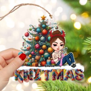 Alternative view of Personalized Gifts For Knitting Lovers Acrylic Ornament Christmas Tree Knit 02XQLU231124HH
