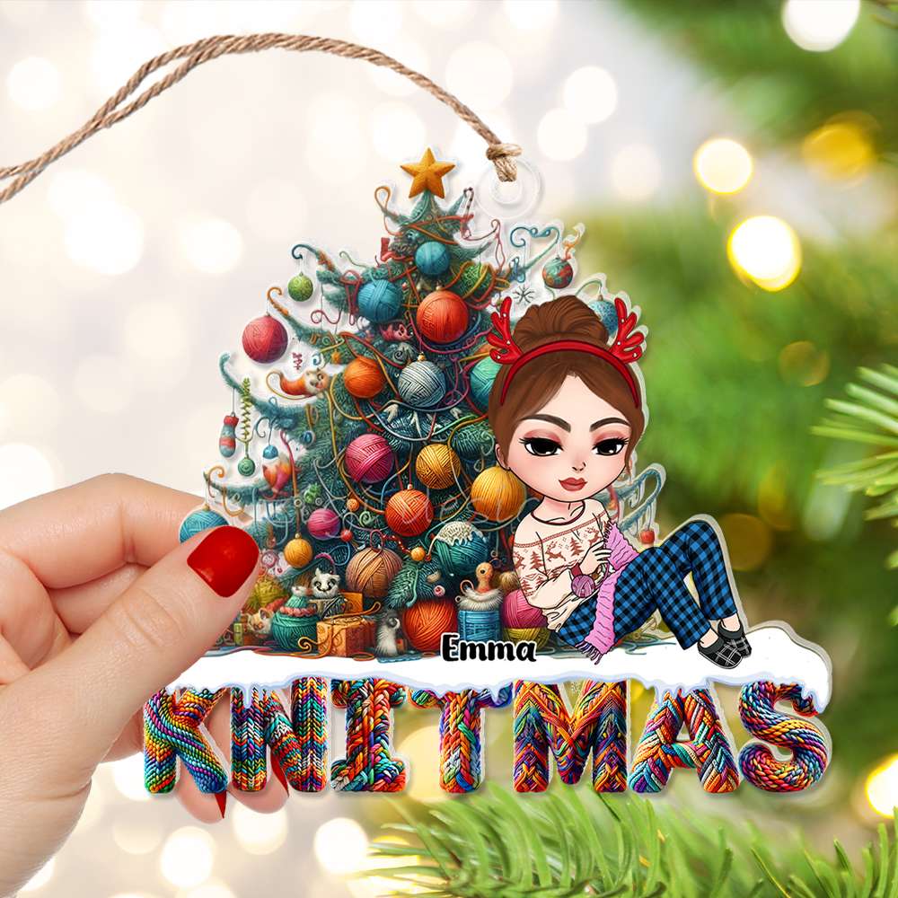 Alternative view of Personalized Gifts For Knitting Lovers Acrylic Ornament Christmas Tree Knit 02XQLU231124HH
