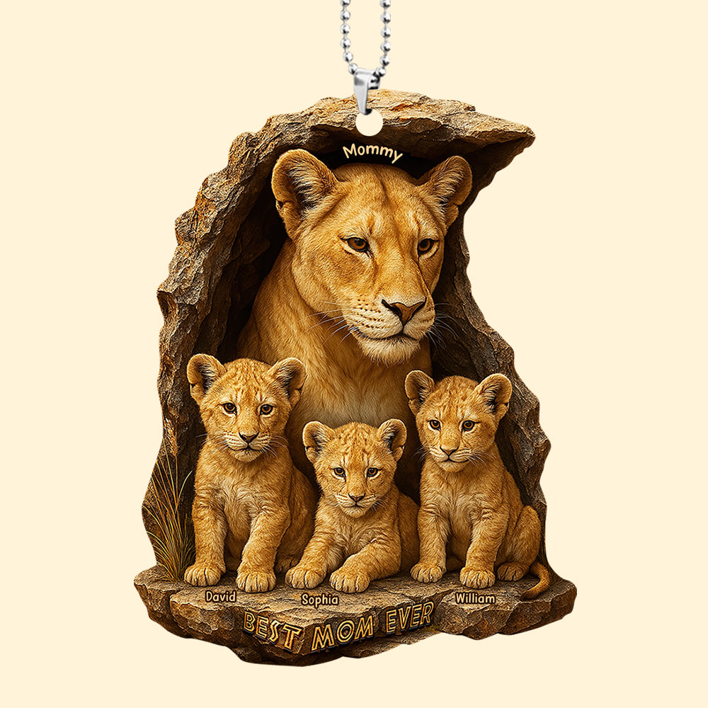Personalized Gifts For Mom Car Ornament 04xqqn050425 Lion Mom & Little Cubs - Image 4