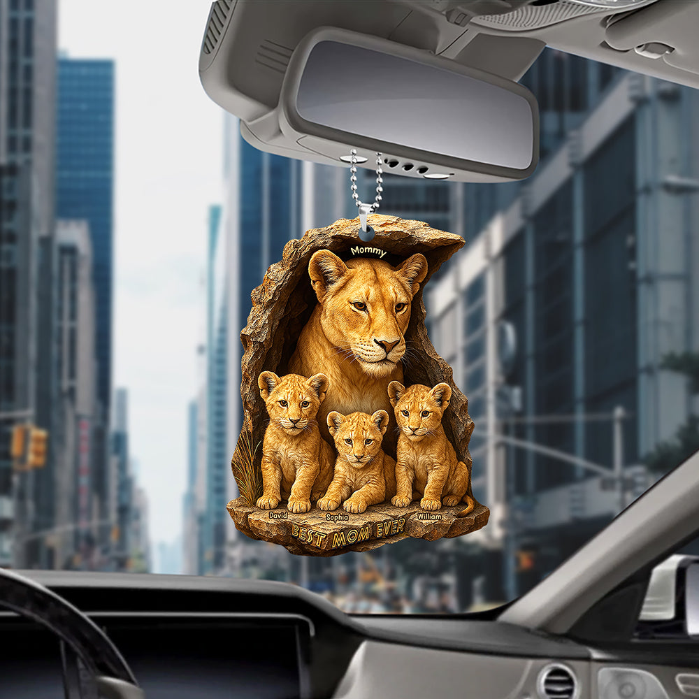 Personalized Gifts For Mom Car Ornament 04xqqn050425 Lion Mom & Little Cubs