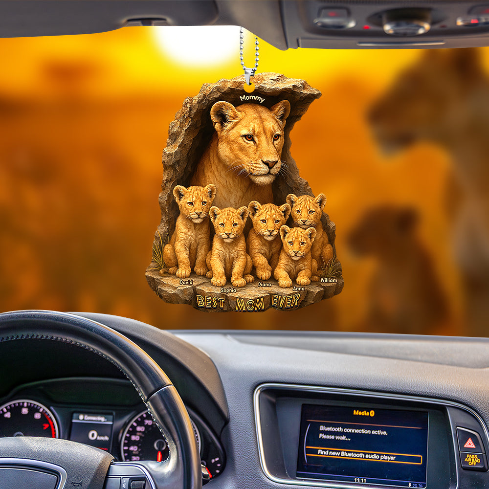 Personalized Gifts For Mom Car Ornament 04xqqn050425 Lion Mom & Little Cubs - Image 3